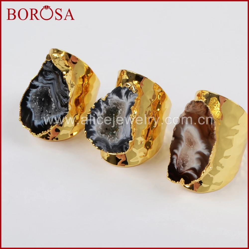 BOROSA Wholesale Druzy Gold Color Natural Crystal Druzy Open Band Rings, Fashion Freeform Natural Gems Druzy Ring Party G1388
BOROSA Wholesale Druzy Gold Color Natural Crystal Druzy Open Band Rings, Fashion Freeform Natural Gems Druzy Ring Party G1388