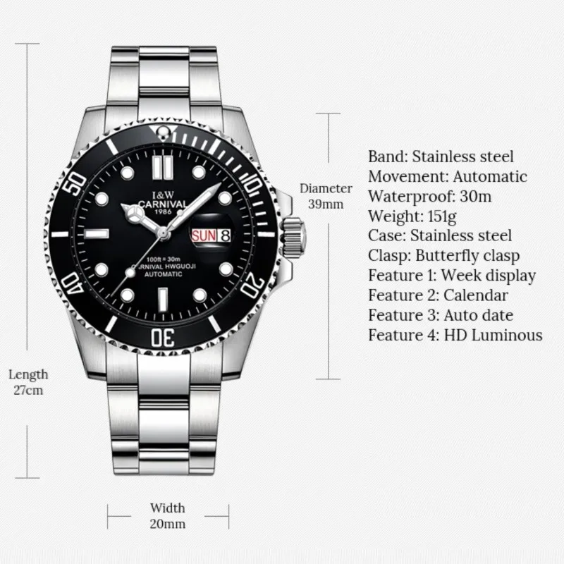 High End Mechanical Watch Water Water Ghost Series Switzerland CARNIVAL Automatic Watch Men Calendar Sapphire Luminous Watches
High End Mechanical Watch Water Water Ghost Series Switzerland CARNIVAL Automatic Watch Men Calendar Sapphire Luminous Watches