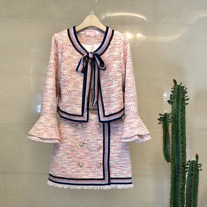 Skirt Suits Women Runway Luxury Designers Elegant Office Ladies Formal Tweed Blazer Jacket Pink Mini Skirt Two Piece Sets Winter
Skirt Suits Women Runway Luxury Designers Elegant Office Ladies Formal Tweed Blazer Jacket Pink Mini Skirt Two Piece Sets Winter