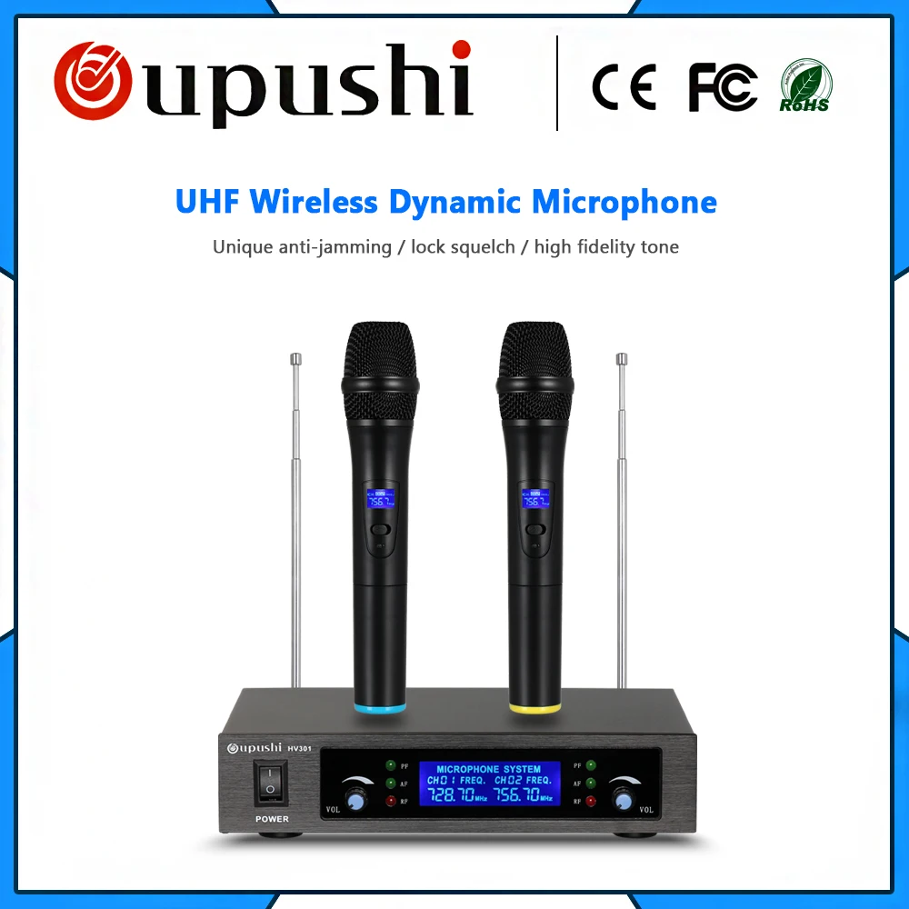 oupushi HV301 UHF 2 Handheld Wireless Microphone Dynamic Capsule Family Party Mixed Output Wireless Microphone Microfone
oupushi HV301 UHF 2 Handheld Wireless Microphone Dynamic Capsule Family Party Mixed Output Wireless Microphone Microfone