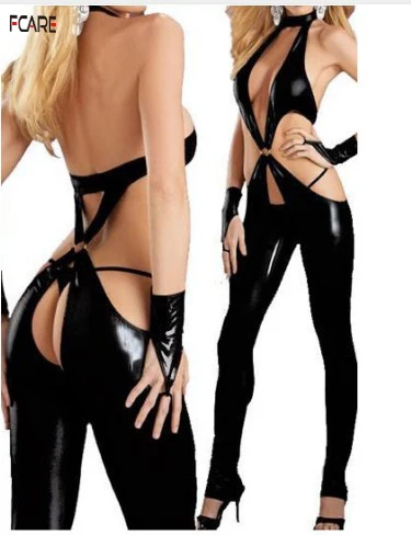 

Fcare Faux leather leotard open crotch LADYGAGA disco nightclub pole dancing clothes