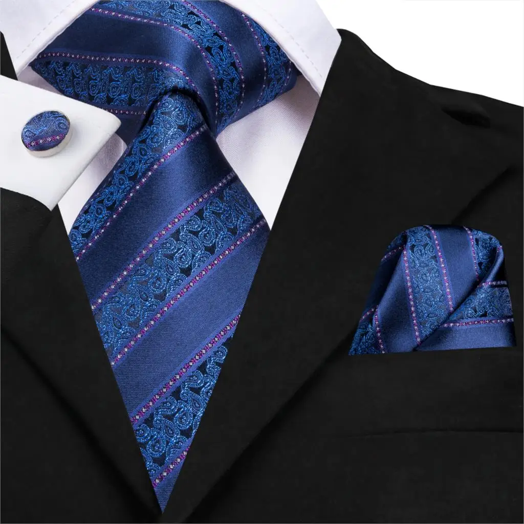 C 3135 Hi Tie Новый Полосатый Синий Галстук бабочка шелковые галстуки для мужчин Hanky