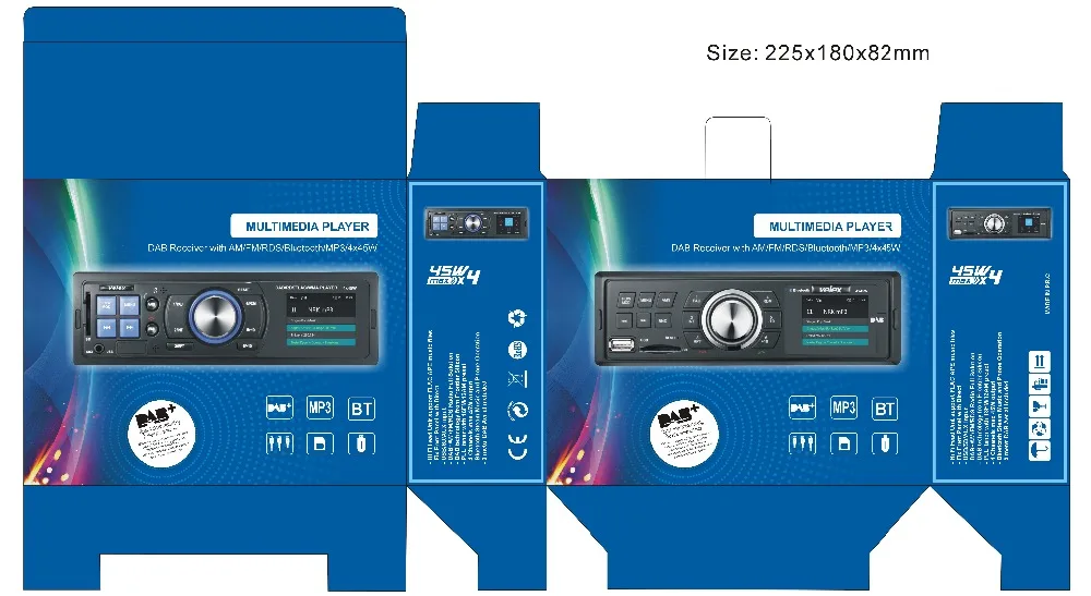 Car DAB+ Receiver, Bluetooth Audio Streaming, 4 X 45W Power Output, TFT display, AM/FM tuner
Car DAB+ Receiver, Bluetooth Audio Streaming, 4 X 45W Power Output, TFT display, AM/FM tuner