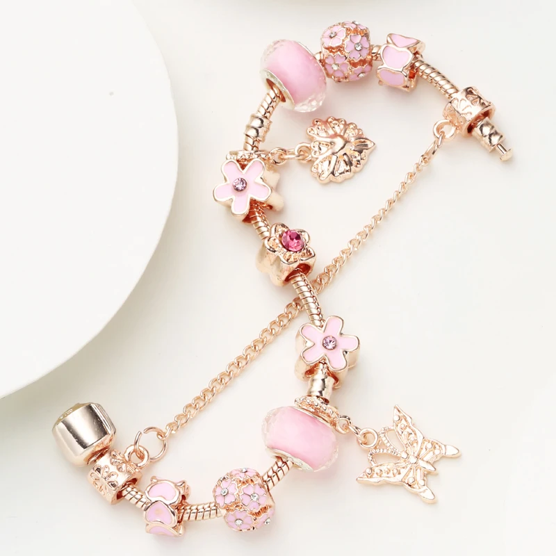 CHIELOYS DIY Pink Glass Beads Charm Bracelet & Bangles For Women Rose Gold Colour Snake Chain Brand Bracelets Jewelry Pulseras
CHIELOYS DIY Pink Glass Beads Charm Bracelet & Bangles For Women Rose Gold Colour Snake Chain Brand Bracelets Jewelry Pulseras