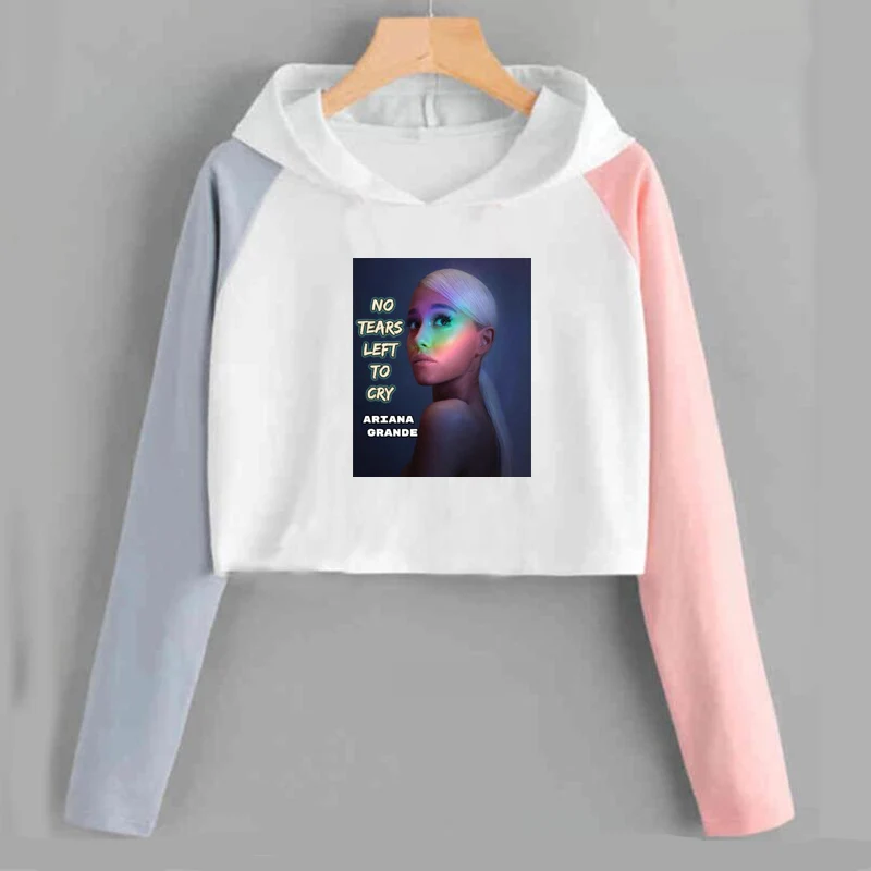 Укороченная толстовка с капюшоном надписью Ariana Grande Sweetener No Tears Left To Cry уличная