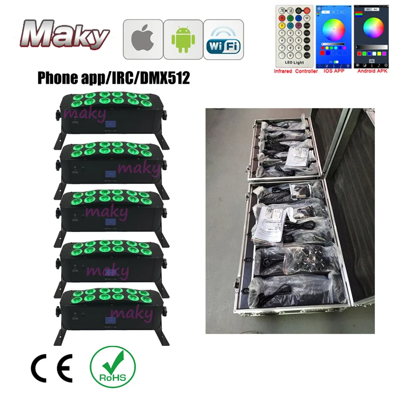 10 lights/case DHL Delivery Phone Control Bar Light With Battery Powered RGBWAUV 12X18W Wireless DMX Wedding Uplights | Освещение
