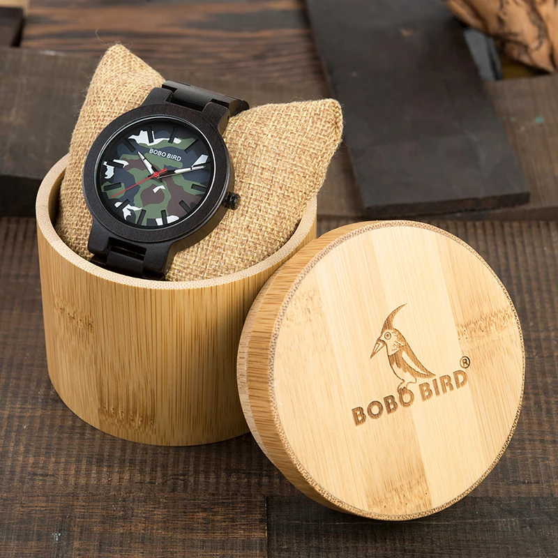 BOBO BIRD Men Watches Male Wooden Quartz Green Camouflage relogio masculino Wristwatches Man Japanese movement in Gift Box
BOBO BIRD Men Watches Male Wooden Quartz Green Camouflage relogio masculino Wristwatches Man Japanese movement in Gift Box
