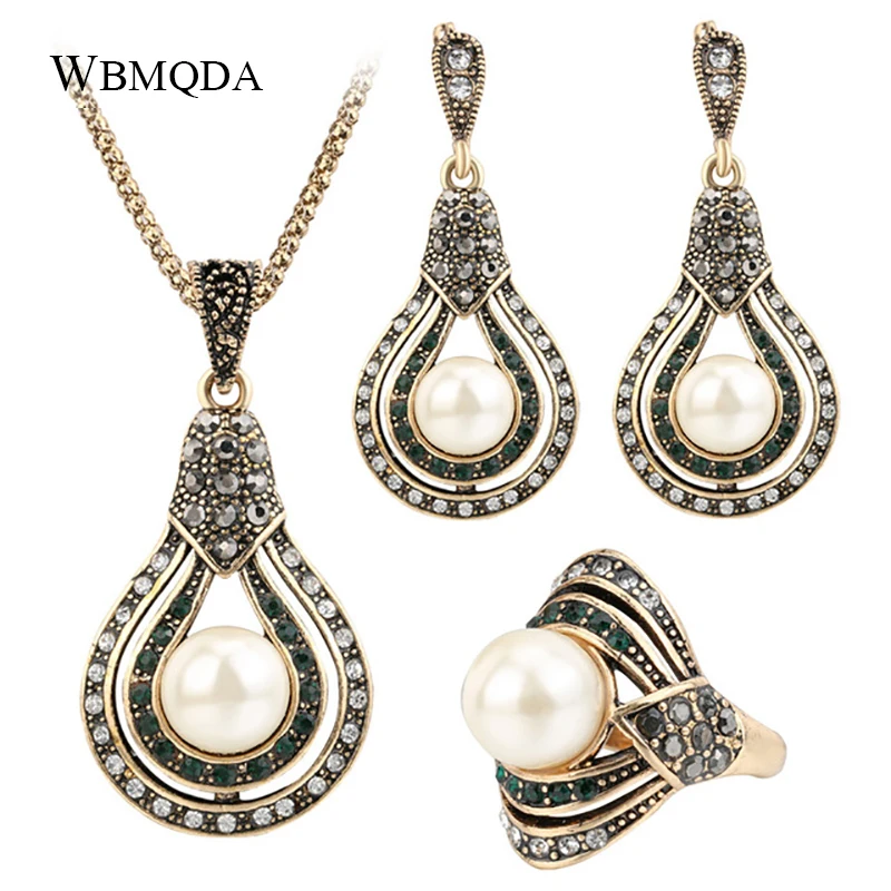 3 Pcs/lot Vintage Bridal Jewelry Sets Boho Crystal Pearl Necklace Ring Earrings For Women Indian Gold Jewellery
3 Pcs/lot Vintage Bridal Jewelry Sets Boho Crystal Pearl Necklace Ring Earrings For Women Indian Gold Jewellery