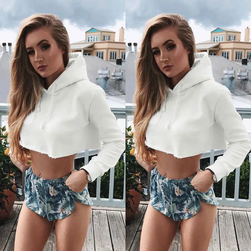 Женская толстовка с капюшоном повседневная длинным рукавом 2017|sudaderas mujer|crop top