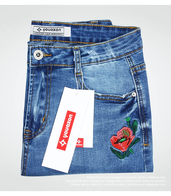 Новинка 2163 Youaxon джинсы с вышивкой и цветочным рисунком женские брюки скинни из