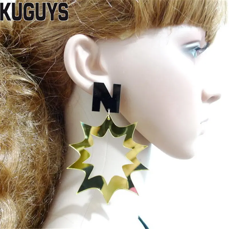 Kuguys Модные украшения Золотой Акрил oorbellen гипербола большой Серьги для Для женщин