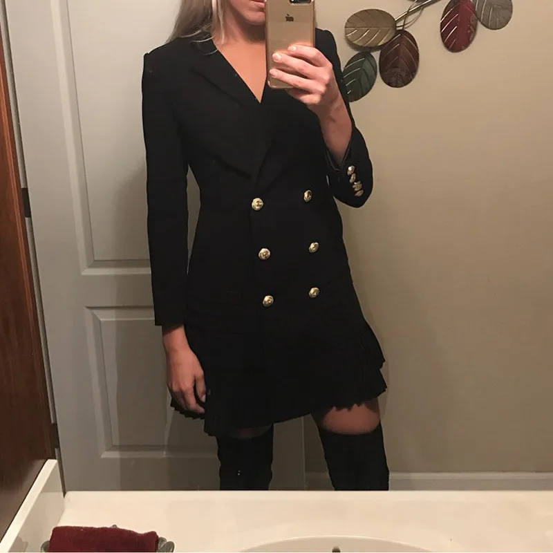 United States new women's 2018 classic lion double-breasted slim suit dress pleated dresses quality
United States new women's 2018 classic lion double-breasted slim suit dress pleated dresses quality