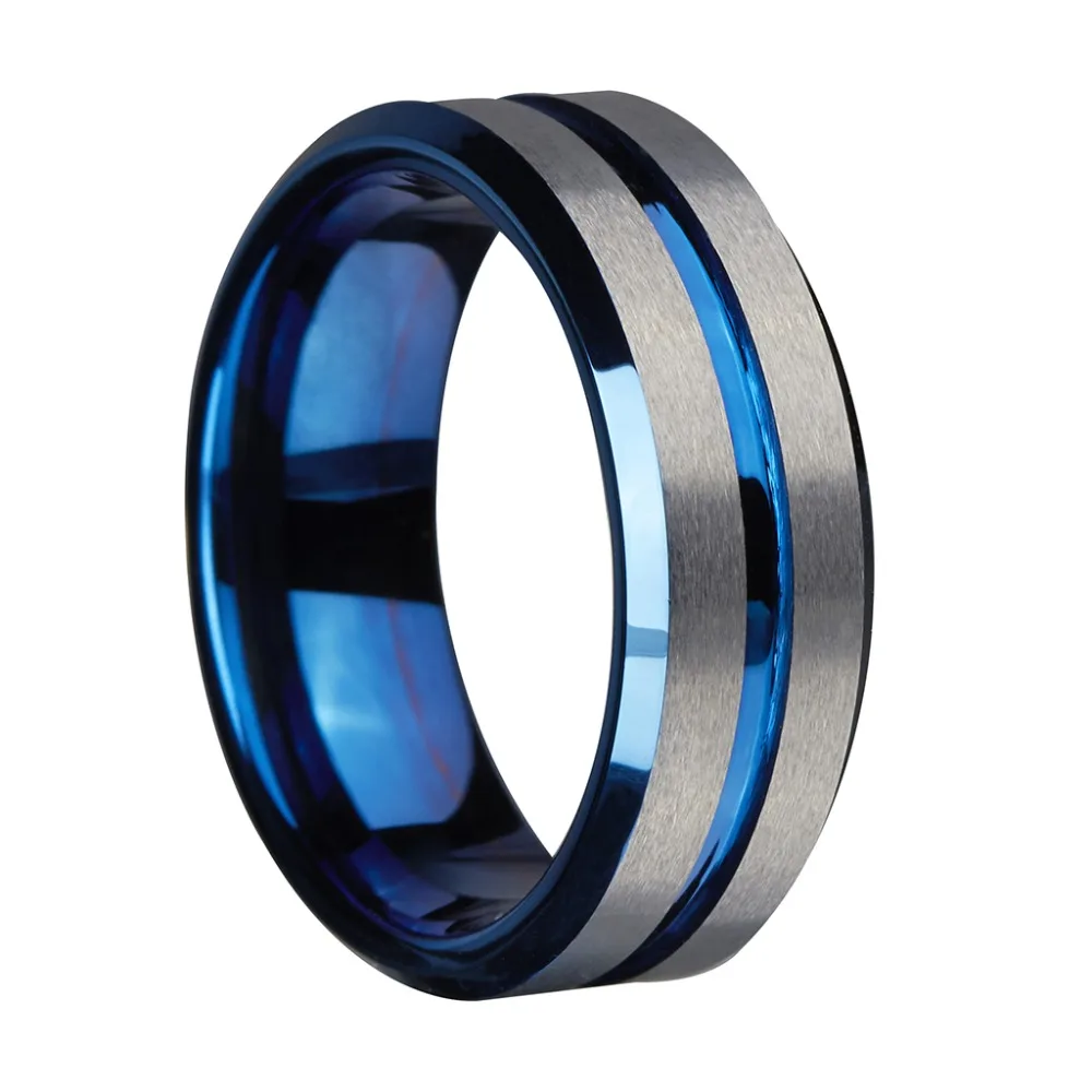 Engagement Rings Mens Blue Tungsten Carbide Ring Silver Brushed Matte Grooved Center Anniversary Rings Fashion Jewelry
Engagement Rings Mens Blue Tungsten Carbide Ring Silver Brushed Matte Grooved Center Anniversary Rings Fashion Jewelry