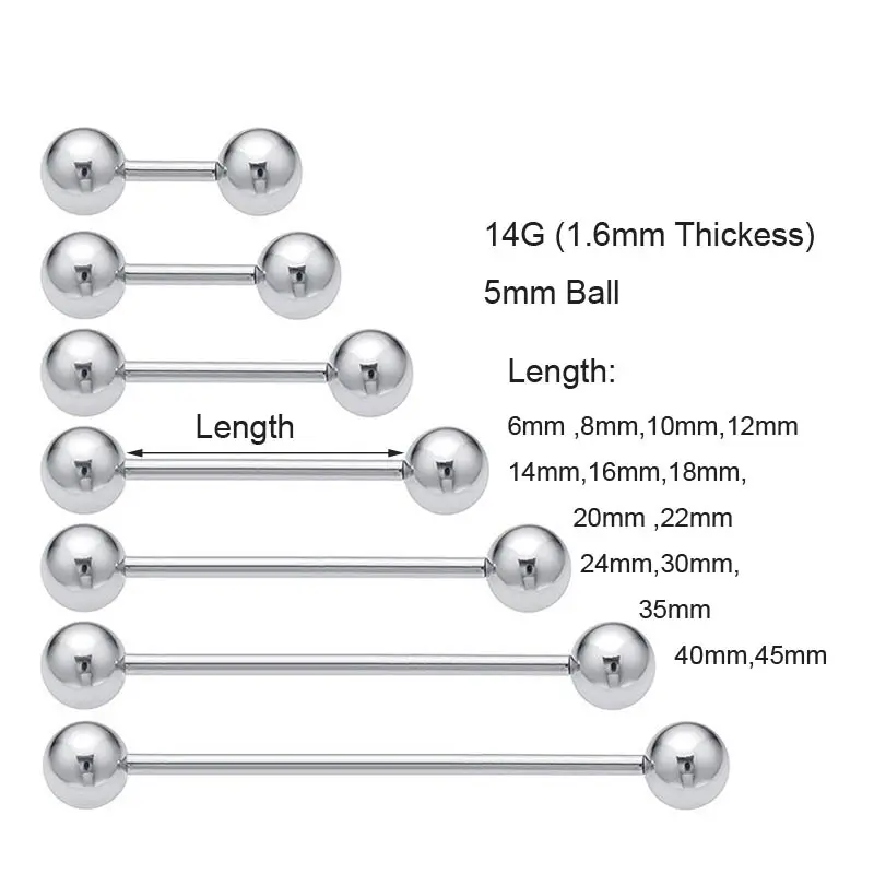 2 Pieces 14G 316L Stainless Steel Straight Industrial Tongue Barbell Tongue Nipple Bar Ring Piercing Body Jewelry
2 Pieces 14G 316L Stainless Steel Straight Industrial Tongue Barbell Tongue Nipple Bar Ring Piercing Body Jewelry