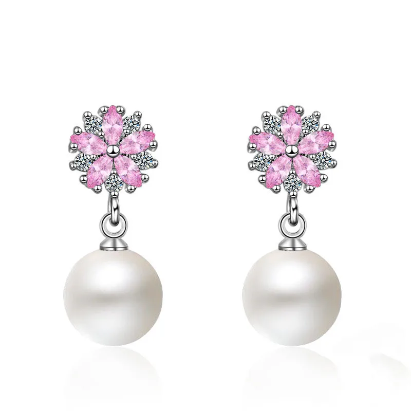 Fashion Female Jewelry Silver Color Flower Cherry Blossom Pearl Stud Earrings for Women Birthday Gifts pendientes brincos
Fashion Female Jewelry Silver Color Flower Cherry Blossom Pearl Stud Earrings for Women Birthday Gifts pendientes brincos