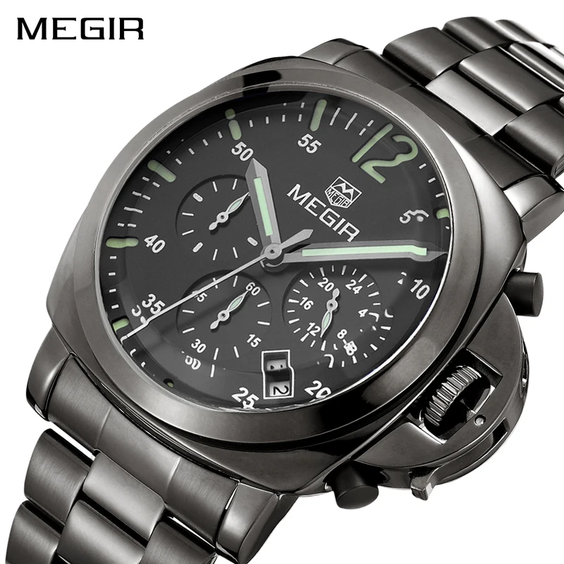MEGIR Men's Sports Wristwatches Fashion Quartz Watch Men Luxury Brand Stainless Steel Waterproof Watches Clock Relogio Masculino |