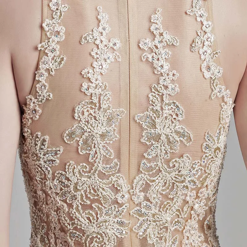 Formal Evening Dresses Sexy Champagne Maxi Sleeveless Lace Mermaid Floor Length Appliques Women Crystal Beaded Prom Gown LSX153
Formal Evening Dresses Sexy Champagne Maxi Sleeveless Lace Mermaid Floor Length Appliques Women Crystal Beaded Prom Gown LSX153