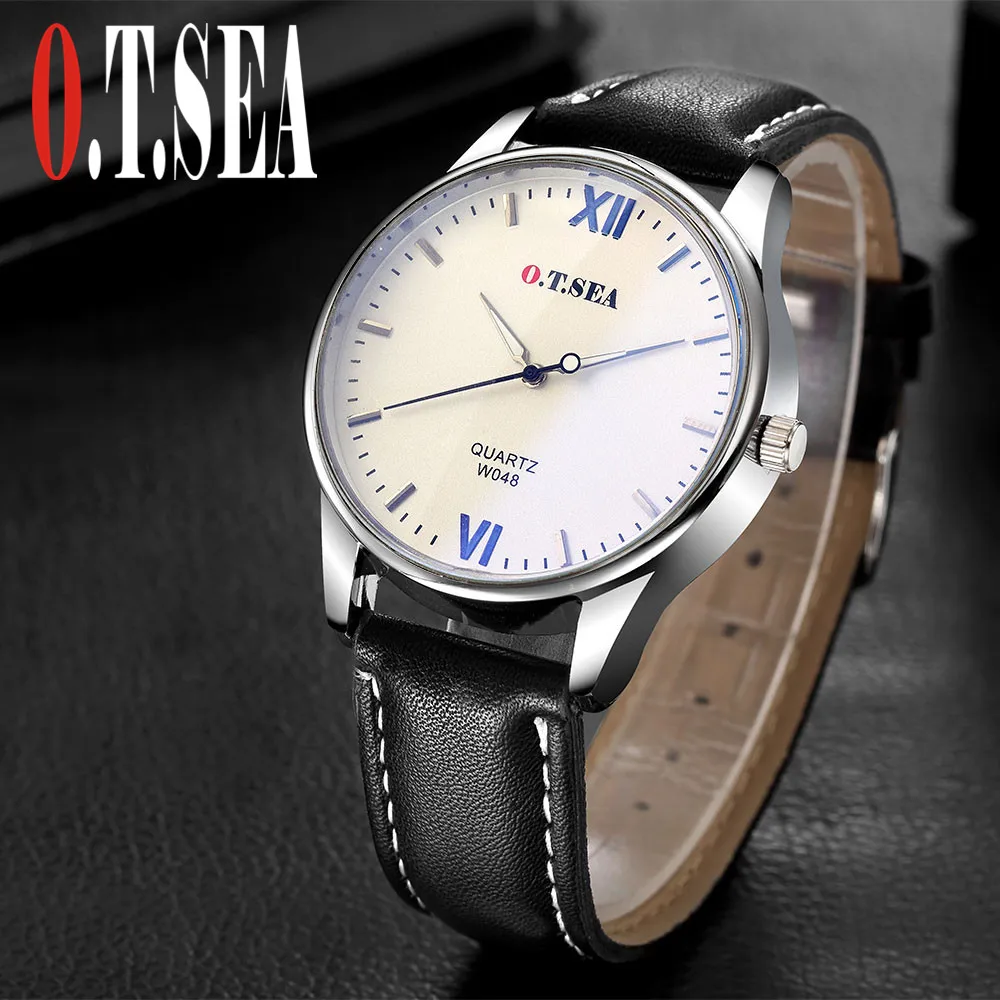 Luxury O.T.SEA Brand Blue Ray Glass Faux Leather Watches Men Military Sports Quartz Wrist Watch Relogio Masculino W048 | Наручные часы