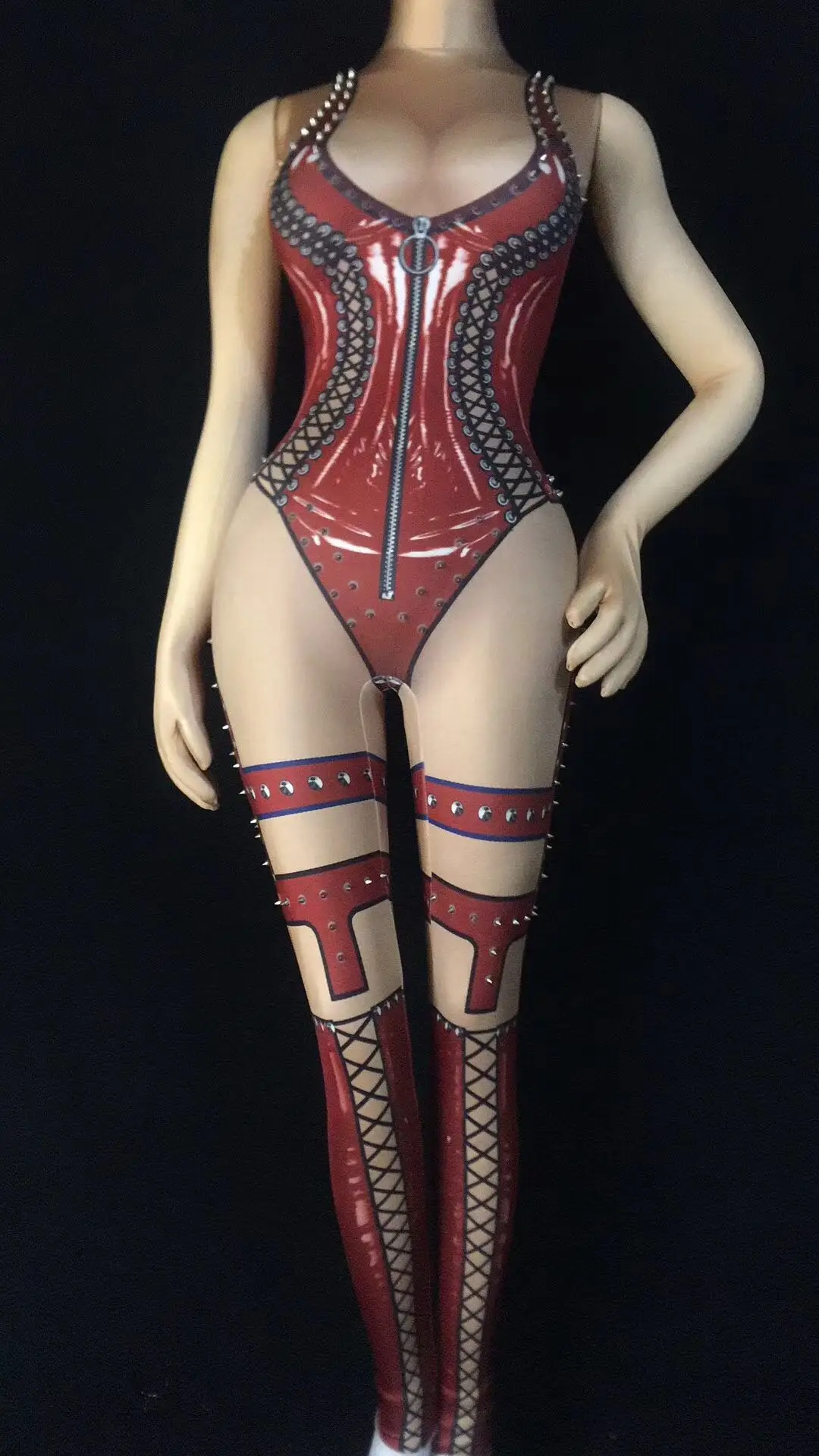 Women New Black Red 3D Printed Sexy Bodysuit Stage Outfit Female Singer Leggings Nightclub Nude Costume Dance Rivets Jumpsuits
Women New Black Red 3D Printed Sexy Bodysuit Stage Outfit Female Singer Leggings Nightclub Nude Costume Dance Rivets Jumpsuits