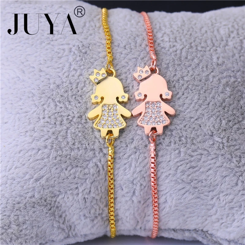 

Popular Trendy Copper Micro Pave CZ Rhinestone Crown Girl Charm Bracelets For Women kids kawaii bracelet pulseras mujer moda2018