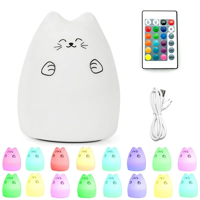 Children Night Light with Multifunction Remote, Silicone LED Cute Cartoon Cat Lamp, 12+1 color, 6 Lighting modes, USB Rechargeab
Children Night Light with Multifunction Remote, Silicone LED Cute Cartoon Cat Lamp, 12+1 color, 6 Lighting modes, USB Rechargeab