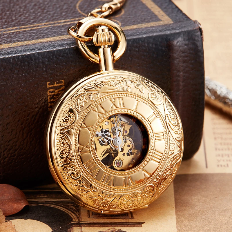 Luxury Copper Golden Silver Mechanical Pocket Watch Hand Winding Clock Fob Chain Watch Men Roman Numbers Skeleton Clock 
Luxury Copper Golden Silver Mechanical Pocket Watch Hand Winding Clock Fob Chain Watch Men Roman Numbers Skeleton Clock