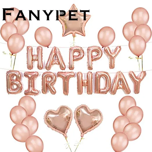 36pcs/lot 16'' Happy Birthday Banner 12" Rose Gold Balloon and 18inch Star Heart Foil Balloons with Gold String Decorations Set
36pcs/lot 16'' Happy Birthday Banner 12" Rose Gold Balloon and 18inch Star Heart Foil Balloons with Gold String Decorations Set