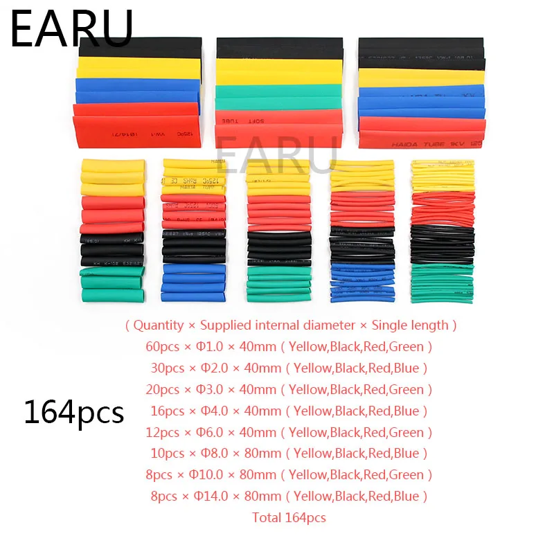 164pcs Set Polyolefin Shrinking Assorted Heat Shrink Tube Wire Cable Insulated Sleeving Tubing Set
164pcs Set Polyolefin Shrinking Assorted Heat Shrink Tube Wire Cable Insulated Sleeving Tubing Set