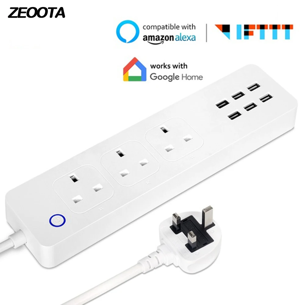 Умный удлинитель с Wi Fi 3 розетки 6 USB портов 1 8 м/5 футов|Умные розетки| |