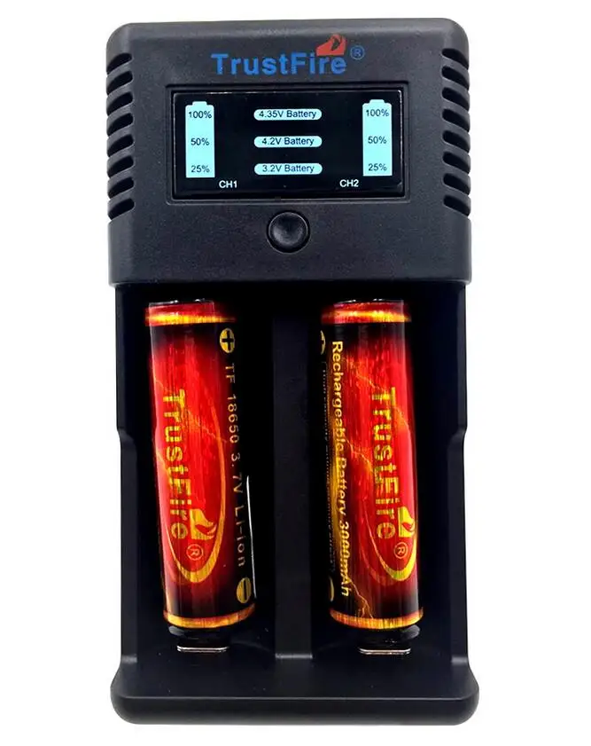 

TrustFire Intelligent Fast TR-019 2 Slots Li-ion Battery Charger + 2*TrustFire Protected 18650 3.7V 3000mAh Batteries with PCB