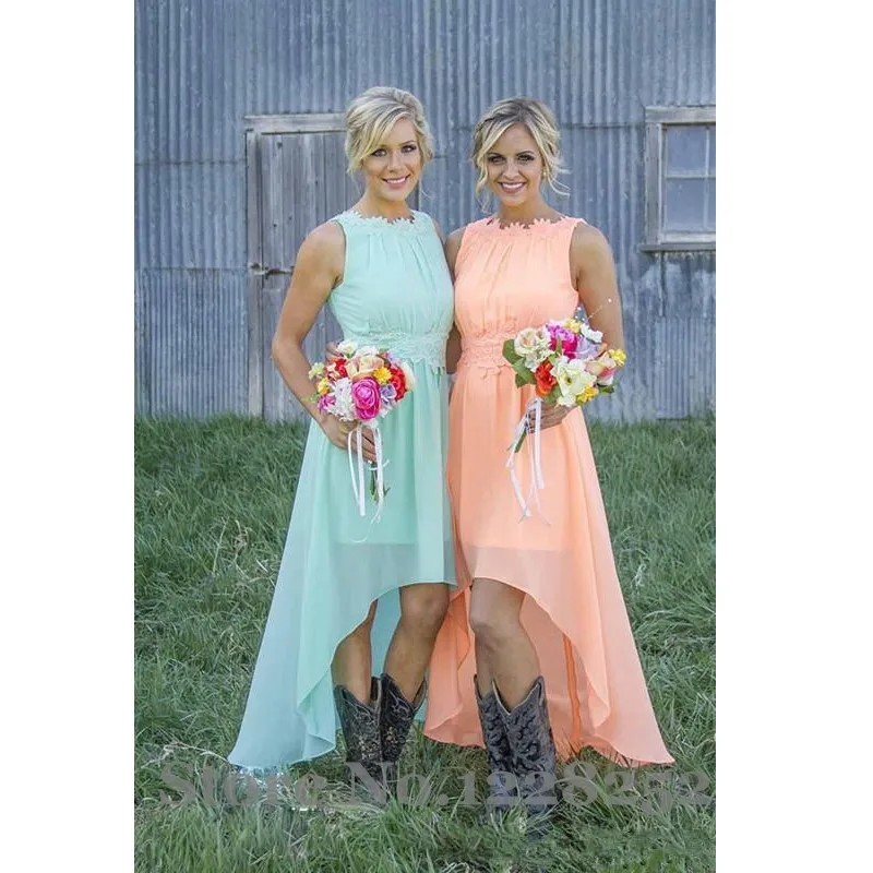 2017 Cheap Peach Lace Chiffon Bridesmaids Dresses Scoop High Low Wedding Party Dress Backless Vintage Maid of Honor Dresses
2017 Cheap Peach Lace Chiffon Bridesmaids Dresses Scoop High Low Wedding Party Dress Backless Vintage Maid of Honor Dresses
