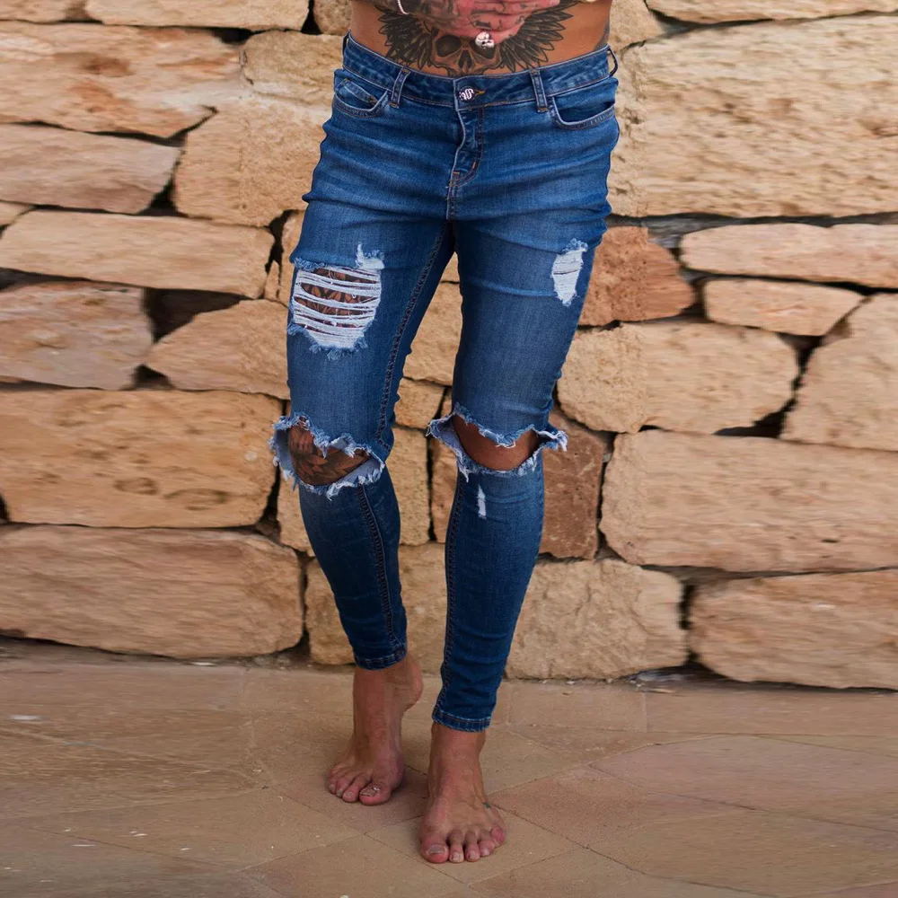 Men High Quality Knee Ripped holes Beggar Jeans Slim Fit Hip hop Streetwear Fashion 2018 Men Skinny Destroyed Cotton Denim Pants
Men High Quality Knee Ripped holes Beggar Jeans Slim Fit Hip hop Streetwear Fashion 2018 Men Skinny Destroyed Cotton Denim Pants