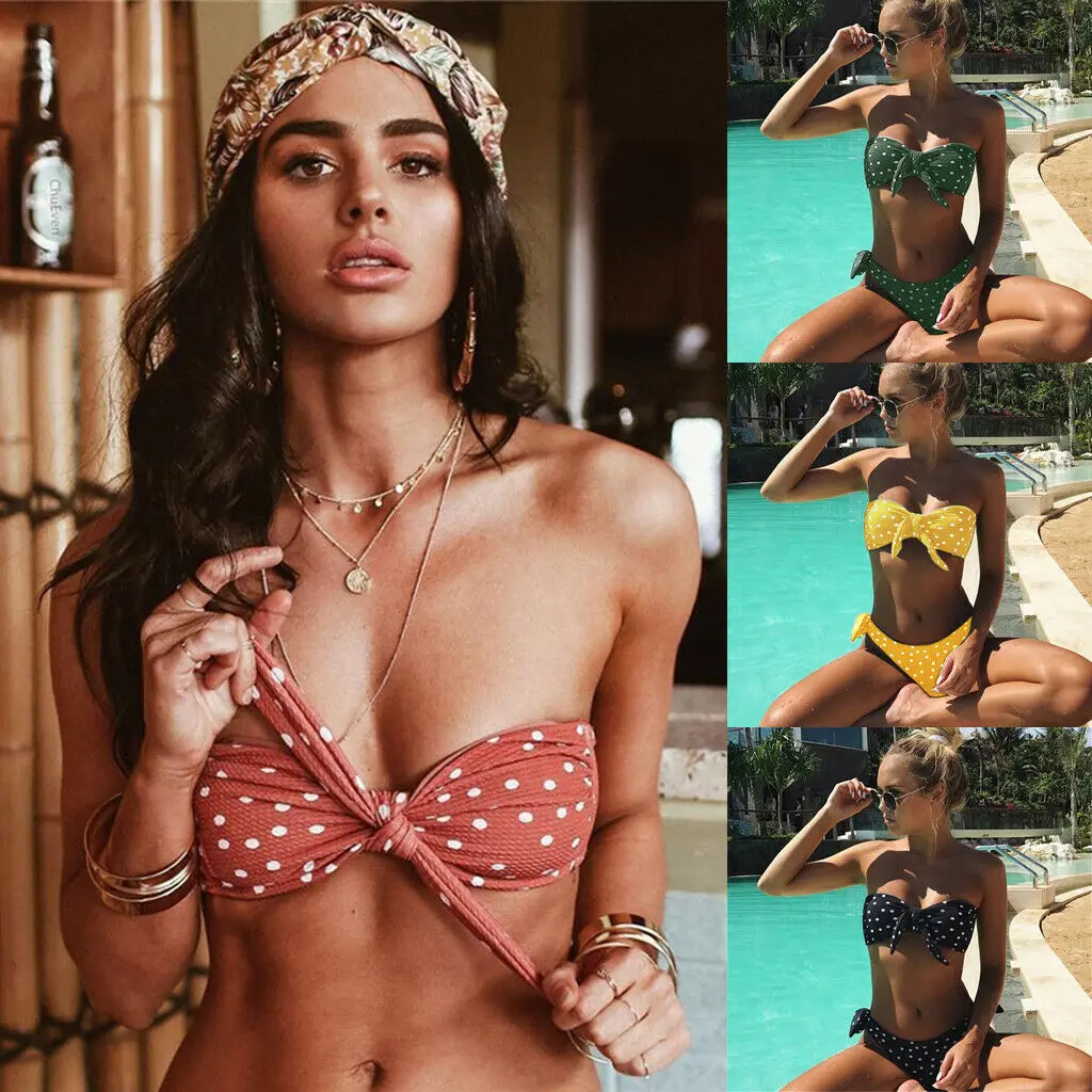 Popular Sexy Women Strapless bandage Bandeau Push Up dot printed Bikini Set lace up female summer Swimwear swimsuit beachwear
Popular Sexy Women Strapless bandage Bandeau Push Up dot printed Bikini Set lace up female summer Swimwear swimsuit beachwear