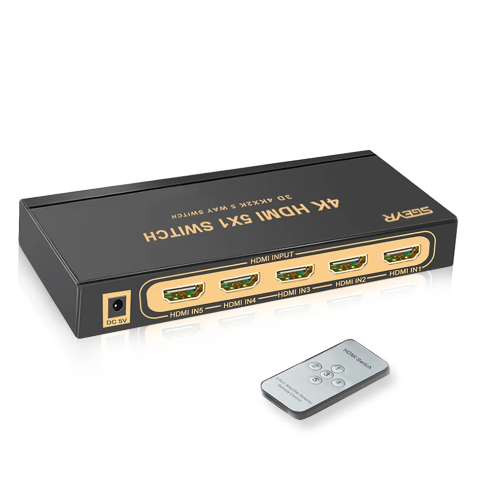 HDMI Switch 4Kx2K 5 Port 5 in 1 HDMI Splitter Switcher Box Supports 3D Compatible for HDTVs Blu-ray Players Xbox PS3/4
HDMI Switch 4Kx2K 5 Port 5 in 1 HDMI Splitter Switcher Box Supports 3D Compatible for HDTVs Blu-ray Players Xbox PS3/4