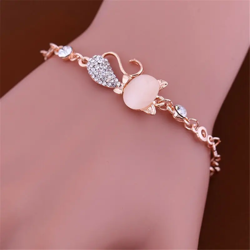 New Fashion Charm Cute Cat Rose Gold Color Chain Crystal Rhinestone Bangle Bracelet Jewelry
New Fashion Charm Cute Cat Rose Gold Color Chain Crystal Rhinestone Bangle Bracelet Jewelry