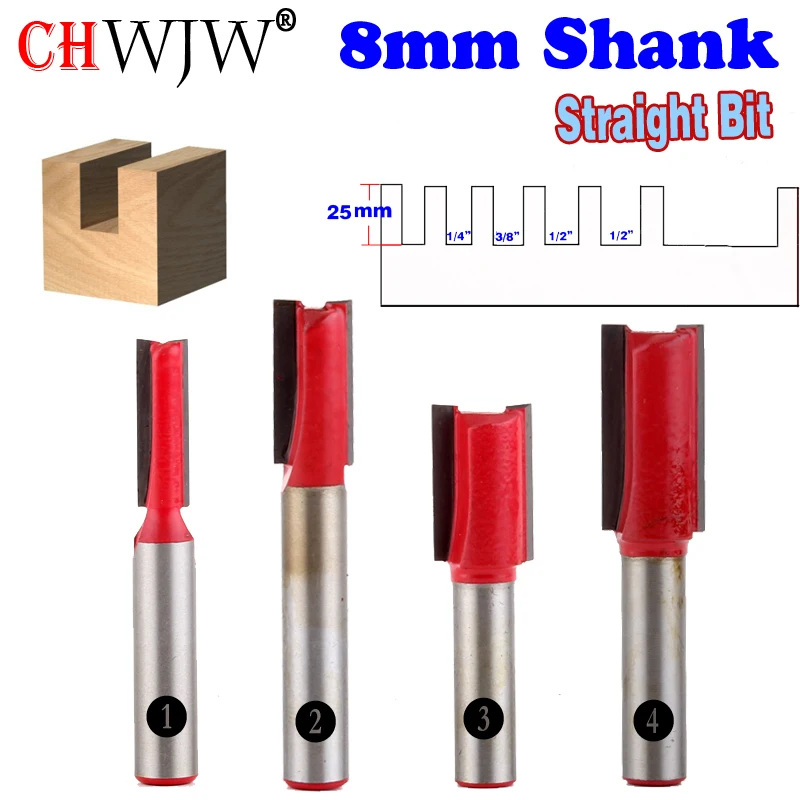 

1PC 8mm Shank high quality Short Straight/Dado Router Bit Set 1/4",3/8",1/2",1/2" Diameter Wood Cutting Tool - Chwjw