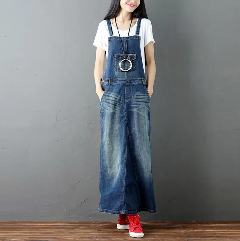 2018 весеннее винтажное джинсовое платье женское длинное с эффектом потертости