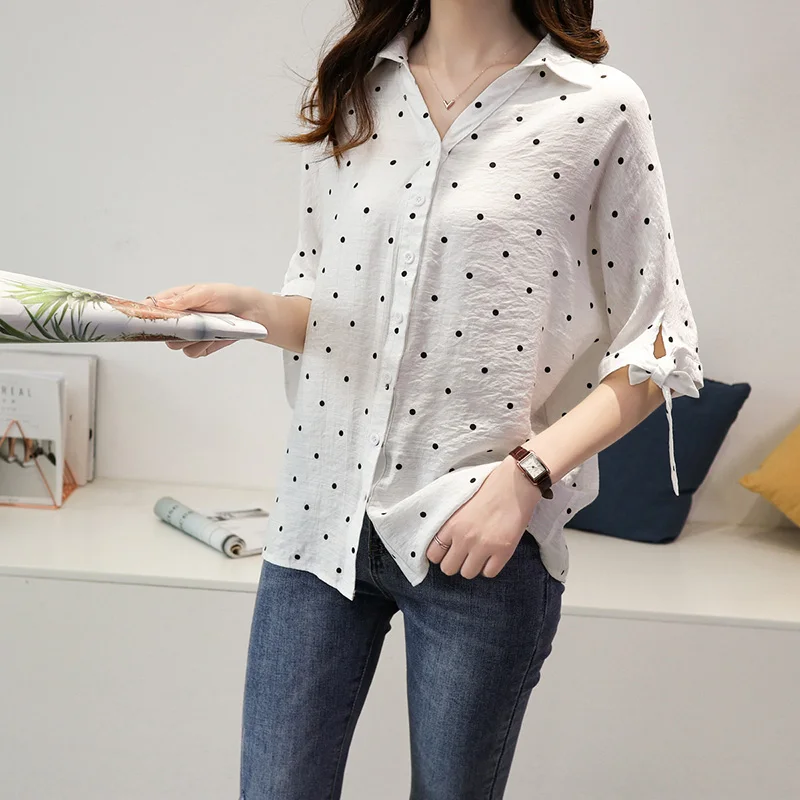 Women's Chiffon Blouse Polka Dot Printed Short Sleeve V-Neck Shirts Summer Tops Single Buckle Blouses
Women's Chiffon Blouse Polka Dot Printed Short Sleeve V-Neck Shirts Summer Tops Single Buckle Blouses