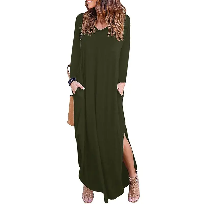 2018 Autumn Women Long Sleeve Maxi Dress Casual V Neck Split Pocket Dress Solid Color Femme Loose Vestidos WS8954X
2018 Autumn Women Long Sleeve Maxi Dress Casual V Neck Split Pocket Dress Solid Color Femme Loose Vestidos WS8954X