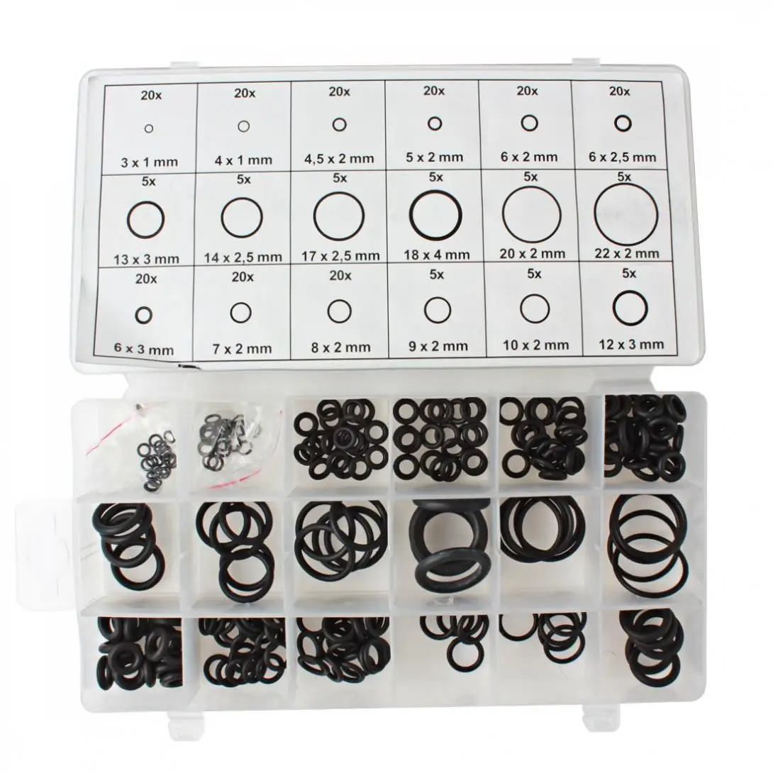 225pcs/lot Rubber O-Ring Gasket Assortment Kit SAE Plumbing Auto Hydraulics HVAC Gas with Re-sealable Plastic Case
225pcs/lot Rubber O-Ring Gasket Assortment Kit SAE Plumbing Auto Hydraulics HVAC Gas with Re-sealable Plastic Case