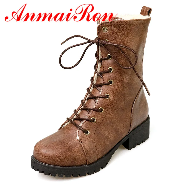ANMAIRON New Low Heels Motorcycle Boots Shoes Woman Lace-up Round Toe Large Size 34-43 Winter Warm Mid-calf Boots for Women
ANMAIRON New Low Heels Motorcycle Boots Shoes Woman Lace-up Round Toe Large Size 34-43 Winter Warm Mid-calf Boots for Women