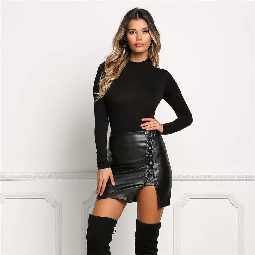 Fashion Faux Leather Clothes Women Skinny Slim High Waist Pencil Skirts Sexy Bandage Cross Mini Skirt for Party Split Clothes
Fashion Faux Leather Clothes Women Skinny Slim High Waist Pencil Skirts Sexy Bandage Cross Mini Skirt for Party Split Clothes