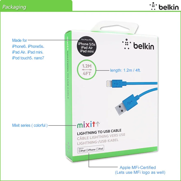 Belkin оригинальный MFi Сертифицированный 8 pin для Lightning/USB кабель мобильного телефона