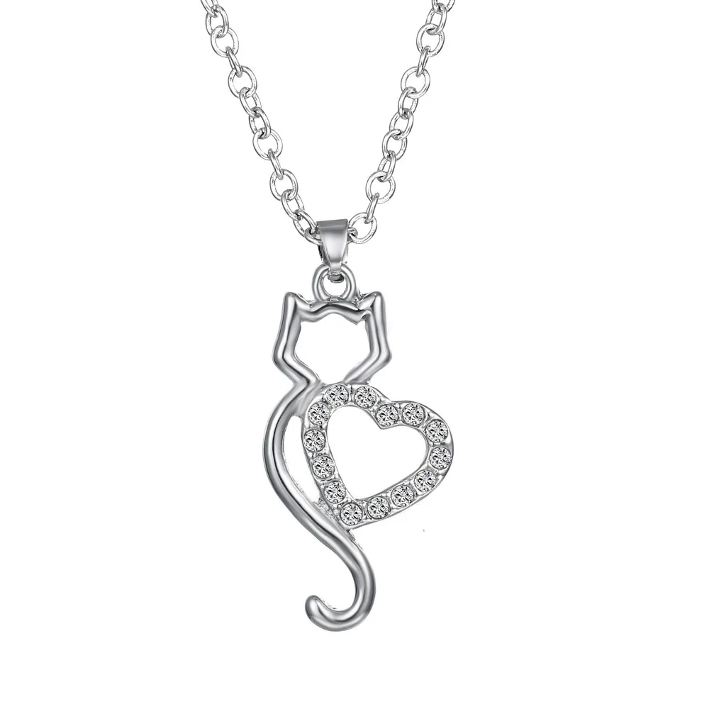 Fashion Silver Color Crystal Cat Necklace For Women Wedding Pendant Chain Jewelry Gift Cat Heart Necklace Animal Pet
Fashion Silver Color Crystal Cat Necklace For Women Wedding Pendant Chain Jewelry Gift Cat Heart Necklace Animal Pet