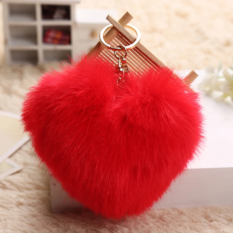 

Heart Fluffy Keychain Pompom llavero Pom Pom Rabbit Fur Ball Bag Key Chain Chaveiro sleutelhanger Pompon Porte clef Key Chain