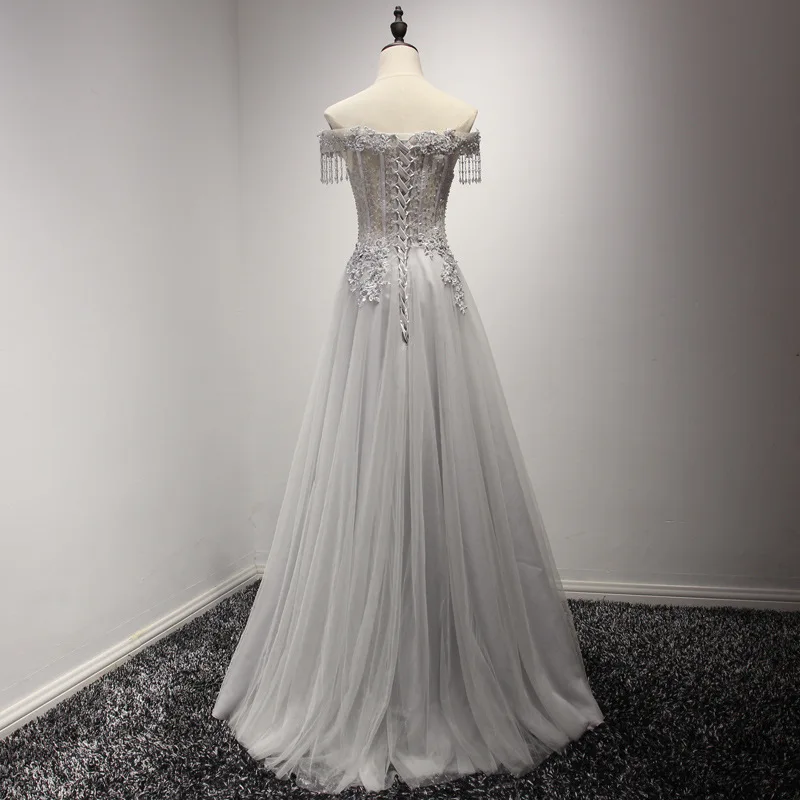 Женское платье на выпускной It's Bride серое Элегантное Длинное Платье с вырезом