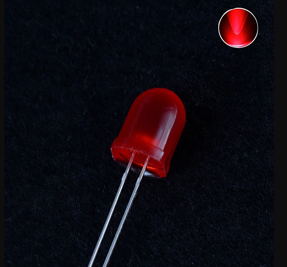 

50pcs 10mm LED Diode Red Diffused Light (620-625nm) 20mA DC 2V DIP 10 mm LED Light-Emitting Diode Bulb Through Hole Diode Lamp