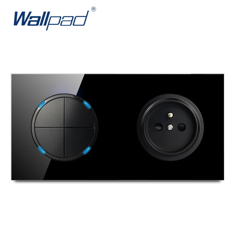 Wallpad L6 Black Tempered Glass 4 Gang 1 Way 2 Way Push Switch With French Wall Electrical Socket 16A Round Design
Wallpad L6 Black Tempered Glass 4 Gang 1 Way 2 Way Push Switch With French Wall Electrical Socket 16A Round Design