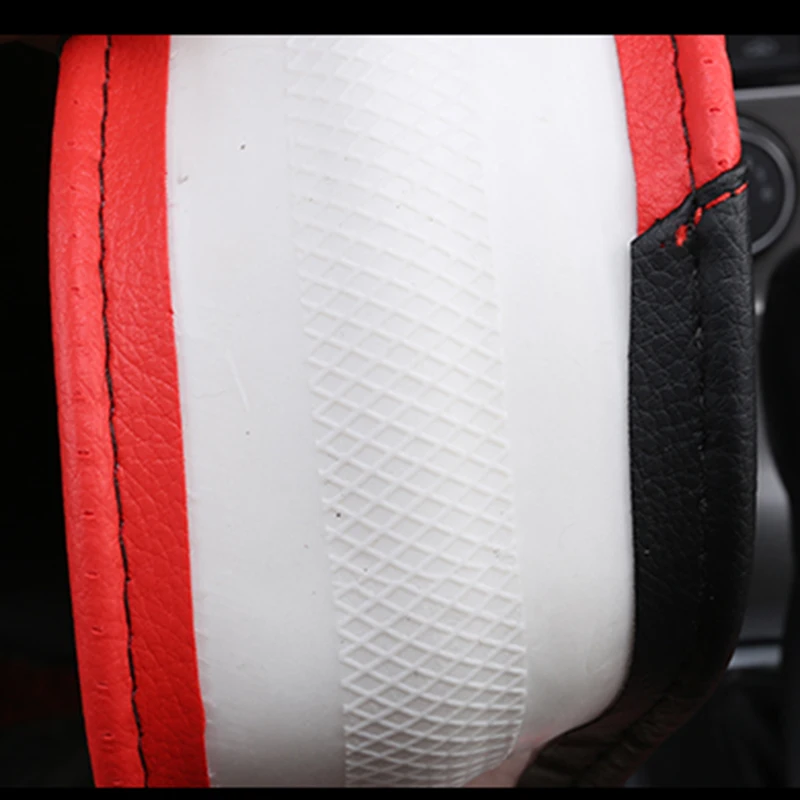KKYSYELVA Leather Car steering wheel cover 38cm Black Wheel Cover Steering-wheel covers Interior Accessories