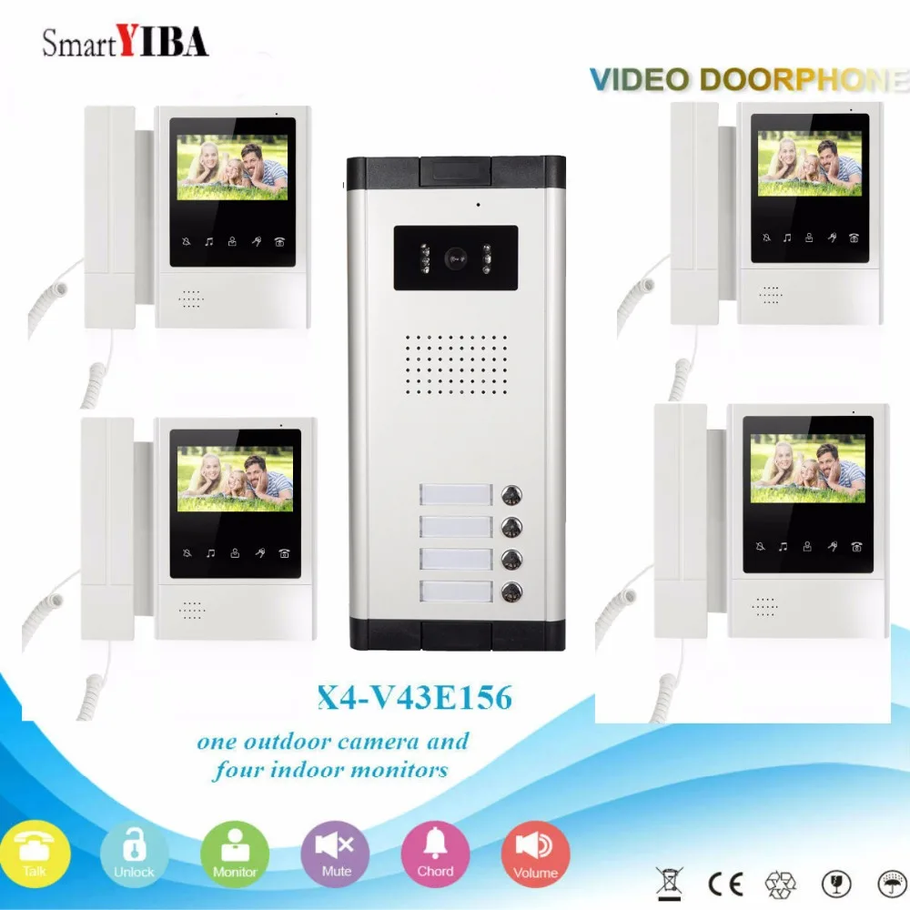 SmartYIBA 4 Units 4.3'' LCD Wired Video Door Phone Visual Video Intercom Speakerphone Intercom System With Waterproof IR Camera
SmartYIBA 4 Units 4.3'' LCD Wired Video Door Phone Visual Video Intercom Speakerphone Intercom System With Waterproof IR Camera